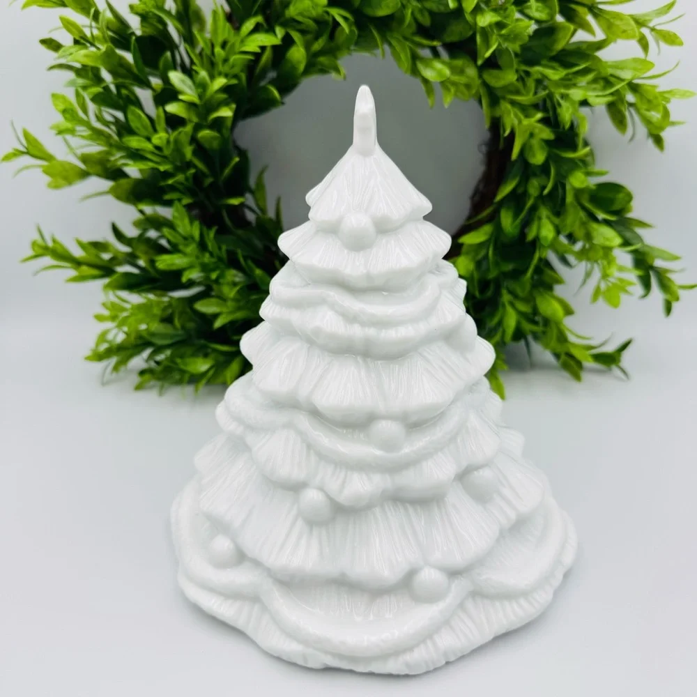 Vintage Milk White Ceramic Christmas Tree 7” Tall by 6.5” Wide Holiday Decor